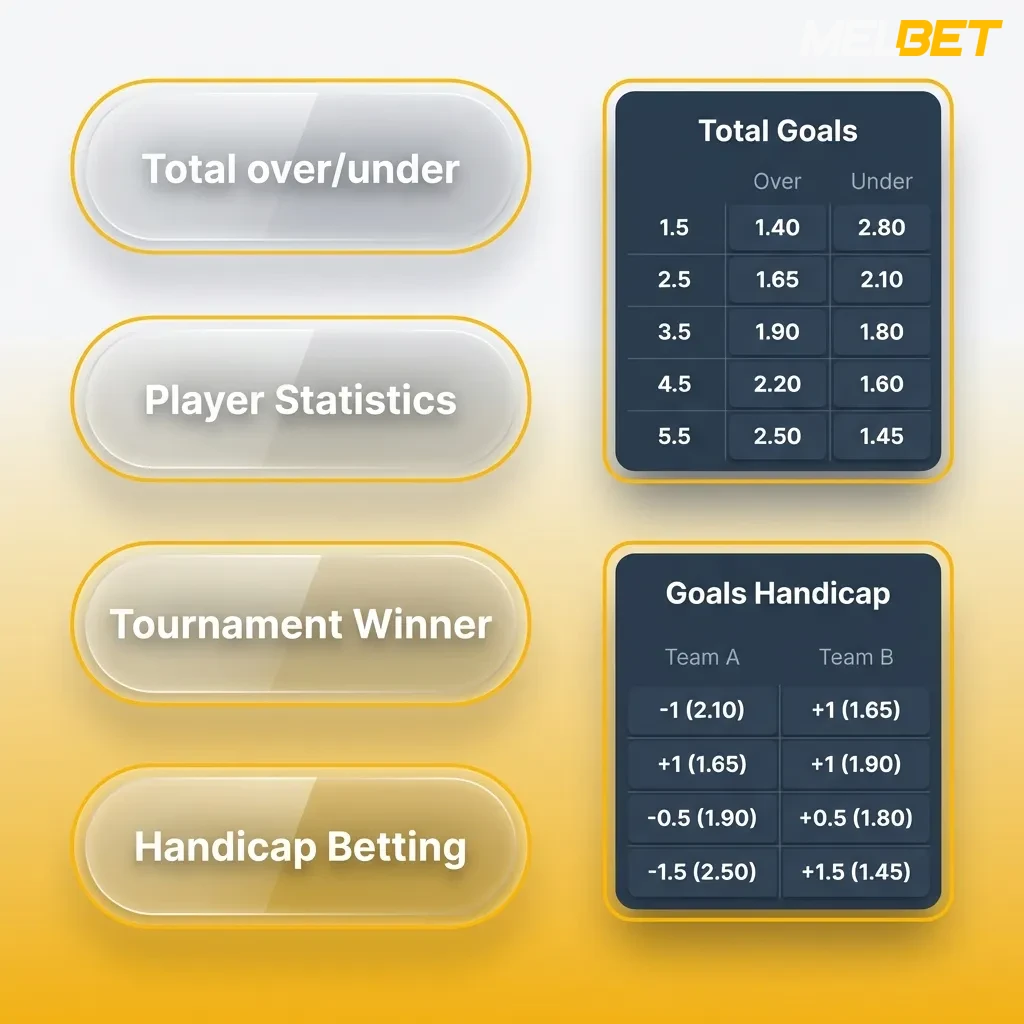 Infographic explaining Melbet India bet types: Single, Express accumulator, and System bets with varying risk and payout.